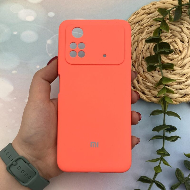 قاب گوشی Poco M4 Pro 4G شیائومی سیلیکونی پاک کنی اورجینال داخل پارچه ای رنگ گلبهی محافظ لنز دار