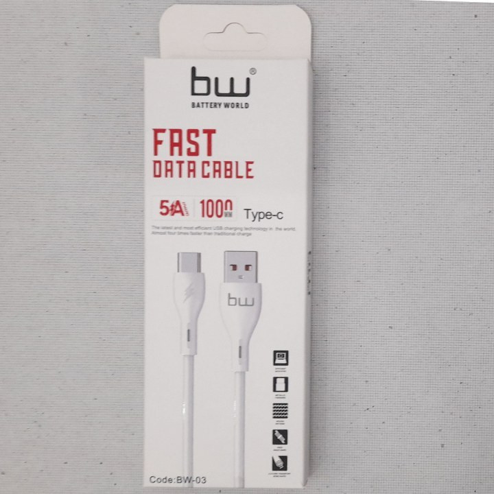 کابل شارژ USB به تایپ سی 5 آمپر بی دابلیو فست شارژ مدل Bw-03