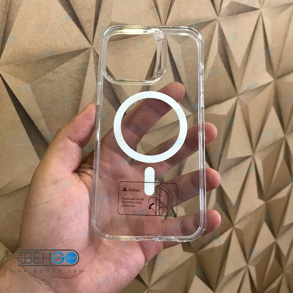 قاب گوشی آیفون مدل پشت شفاف دوررنگی مگ سیف دار iphone 14 pro max