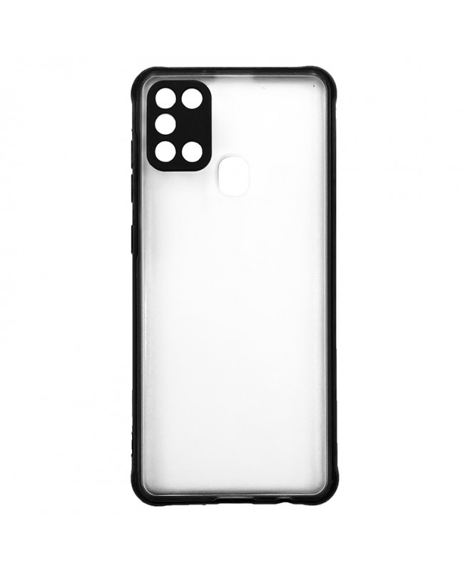 قاب گوشی Galaxy A21S سامسونگ اورجینال Pro Camera طرح پشت طلق شفاف دور ژله ای محافظ لنز دار مشکی