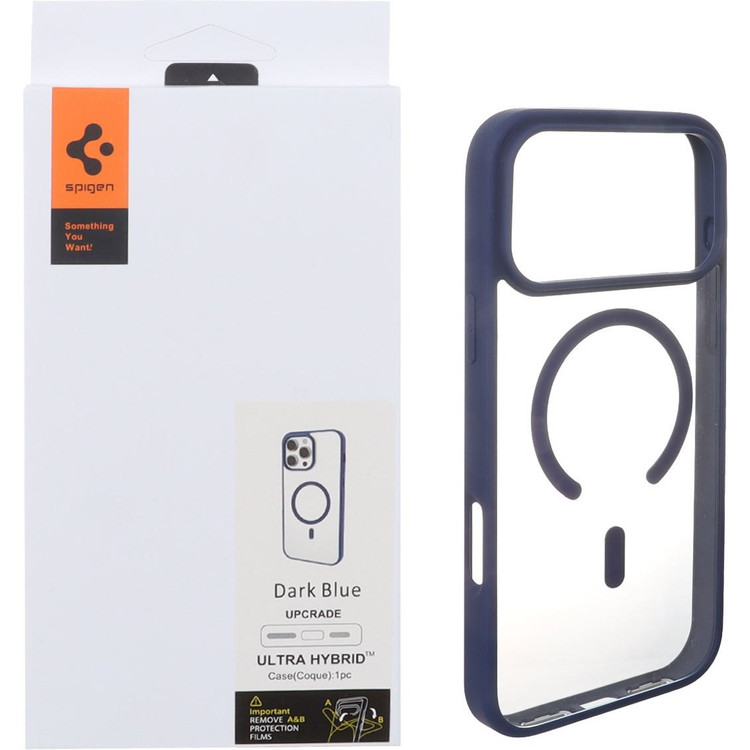 قاب اورجینال Magsafe Spigen با توری اسپیکر فلزی Apple iPhone 17 Pro Max - سرمه ای (پک دار)