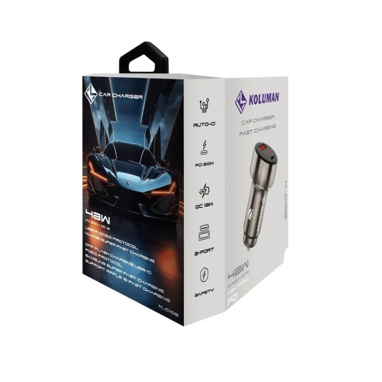 شارژر فندکی 48 وات کلومن مدل K-C108 U+C 48W