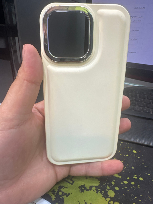 قاب ایفون 14 پرومکس مدل چرمی Unique Case دور نقره ای محافظ لنز دار iPhone 14 Pro Max