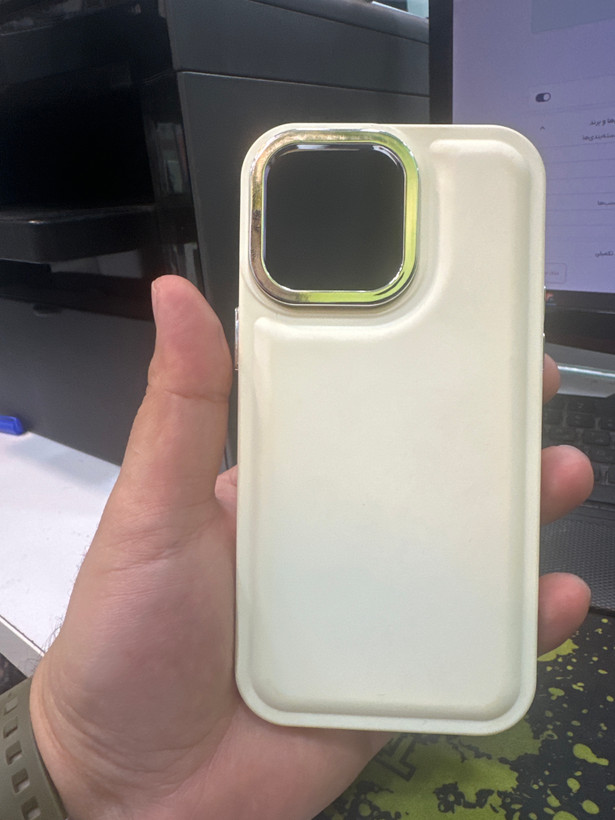 قاب ایفون 14 پرومکس مدل چرمی Unique Case دور نقره ای محافظ لنز دار iPhone 14 Pro Max