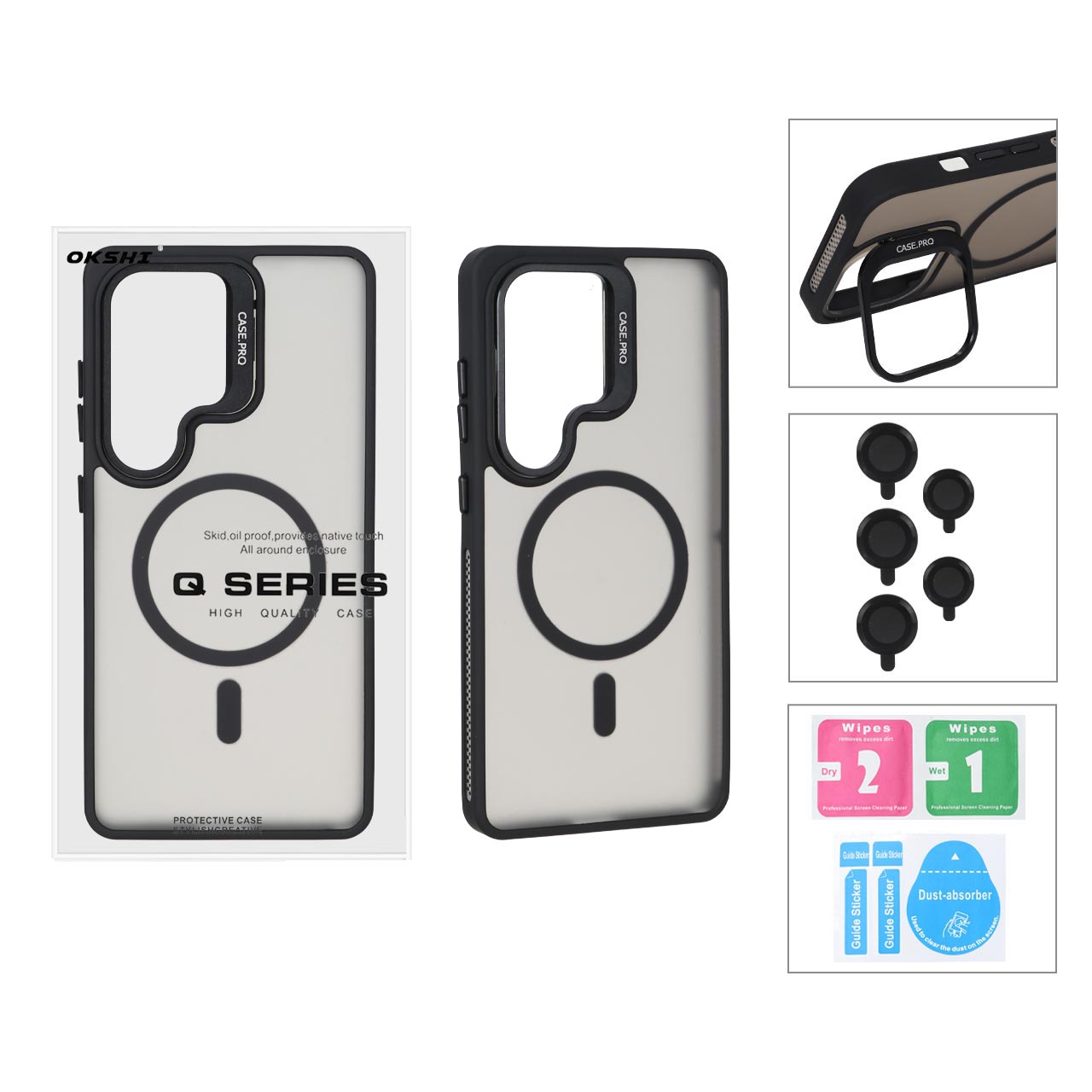 قاب Case Pro لنز آلومینیومی مات Magsafe با ست محافظ لنز رینگی مدل Samsung Galaxy S26 Ultra - مشکی (پک دار)