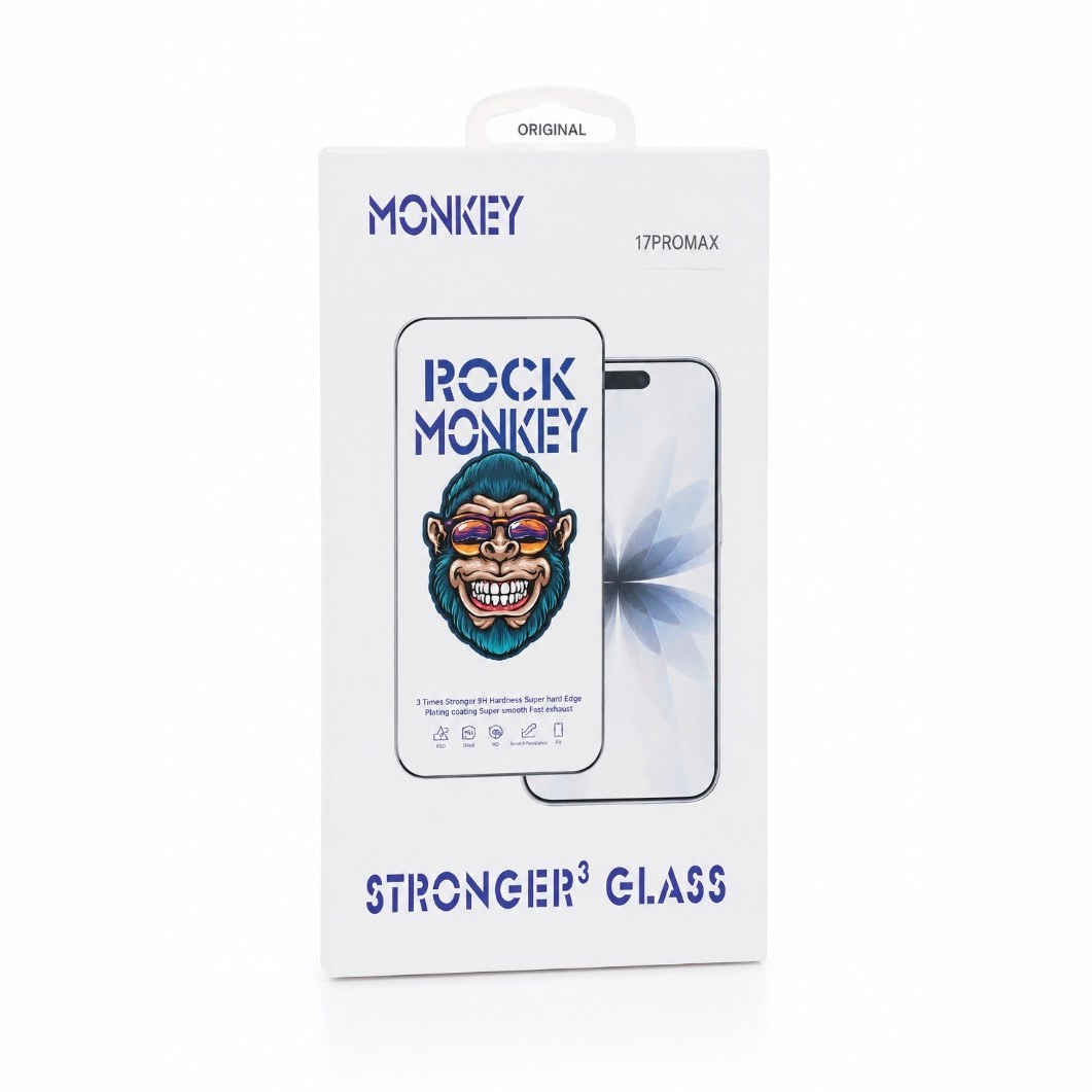 گلس فول چسب Rock Monkey Stronger³ Glass آیفون | محافظ صفحه 9H ضد ضربه و ضد خش - 17promax