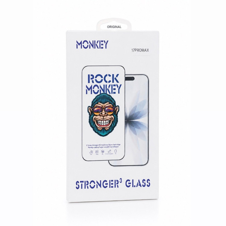 گلس فول چسب Rock Monkey Stronger³ Glass آیفون | محافظ صفحه 9H ضد ضربه و ضد خش - 17promax