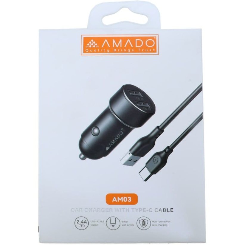 شارژر فندکی آمادو مدل AMADO AM03 به همراه کابل TYPE-C