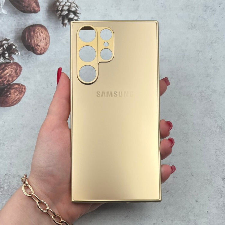 قاب گوشی Galaxy S23 Ultra سامسونگ PVD CASE دور سیلیکونی محافظ لنز دار رنگ طلایی