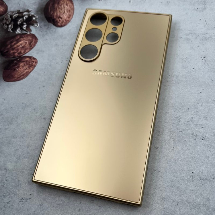 قاب گوشی Galaxy S23 Ultra سامسونگ PVD CASE دور سیلیکونی محافظ لنز دار رنگ طلایی