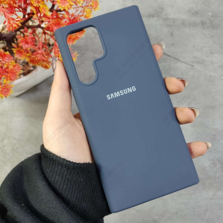 قاب گوشی Galaxy S22 Ultra سامسونگ سیلیکونی اورجینال پاک کنی درجه یک زیربسته محافظ لنز دار سرمه ای تیره