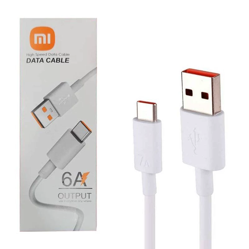 کابل شارژ و دیتا Type C فست 1 متری Xiaomi 6A پک سفید