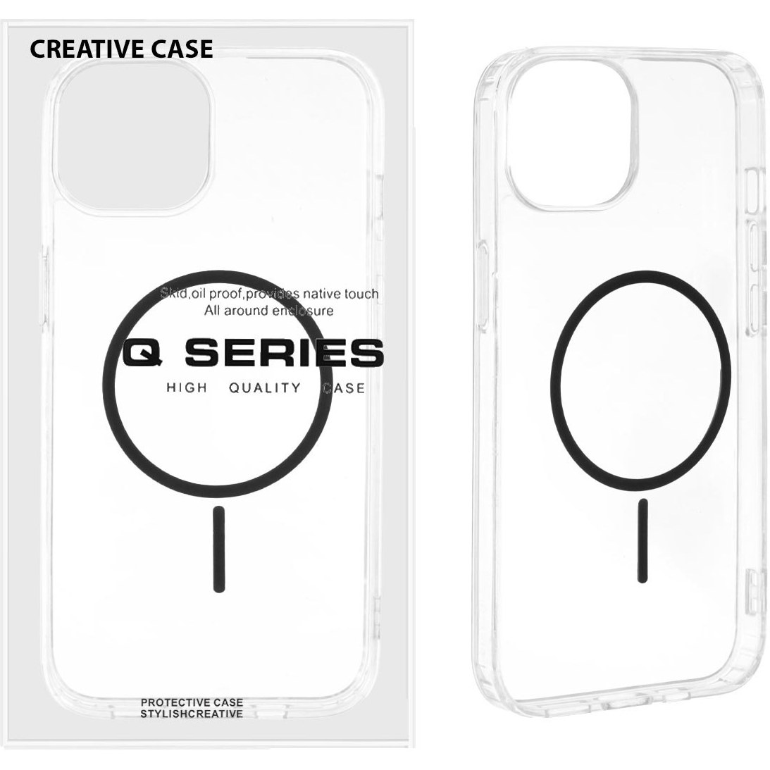 قاب گوشی آیفون iphone 13 normal مدل پشت سخت شفاف مگ سیف مشکی - QS