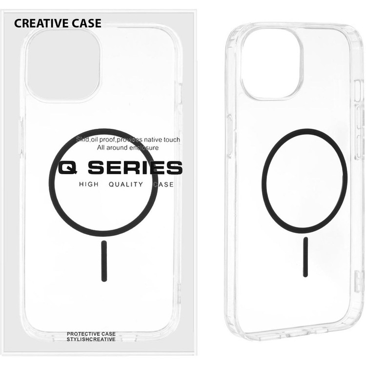 قاب گوشی آیفون iphone 13 normal مدل پشت سخت شفاف مگ سیف مشکی - QS