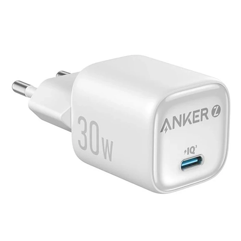 شارژر دیواری 30 وات انکر مدل Zolo A2698 EU - دارای قابلیت شارژ سریع، تکنولوژی شارژ GaN و PD 3.0 رنگ سفید - گارانتی ایستا