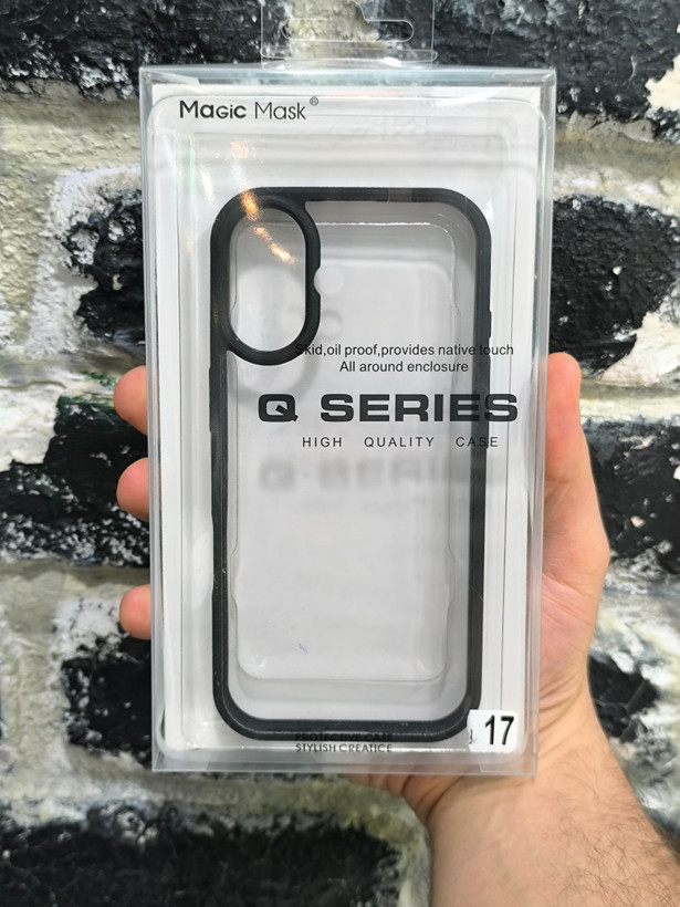 قاب کاور گوشی آیفون 17 نرمال / iphone 17 normal مدل پشت شفاف دور مشکی - QS