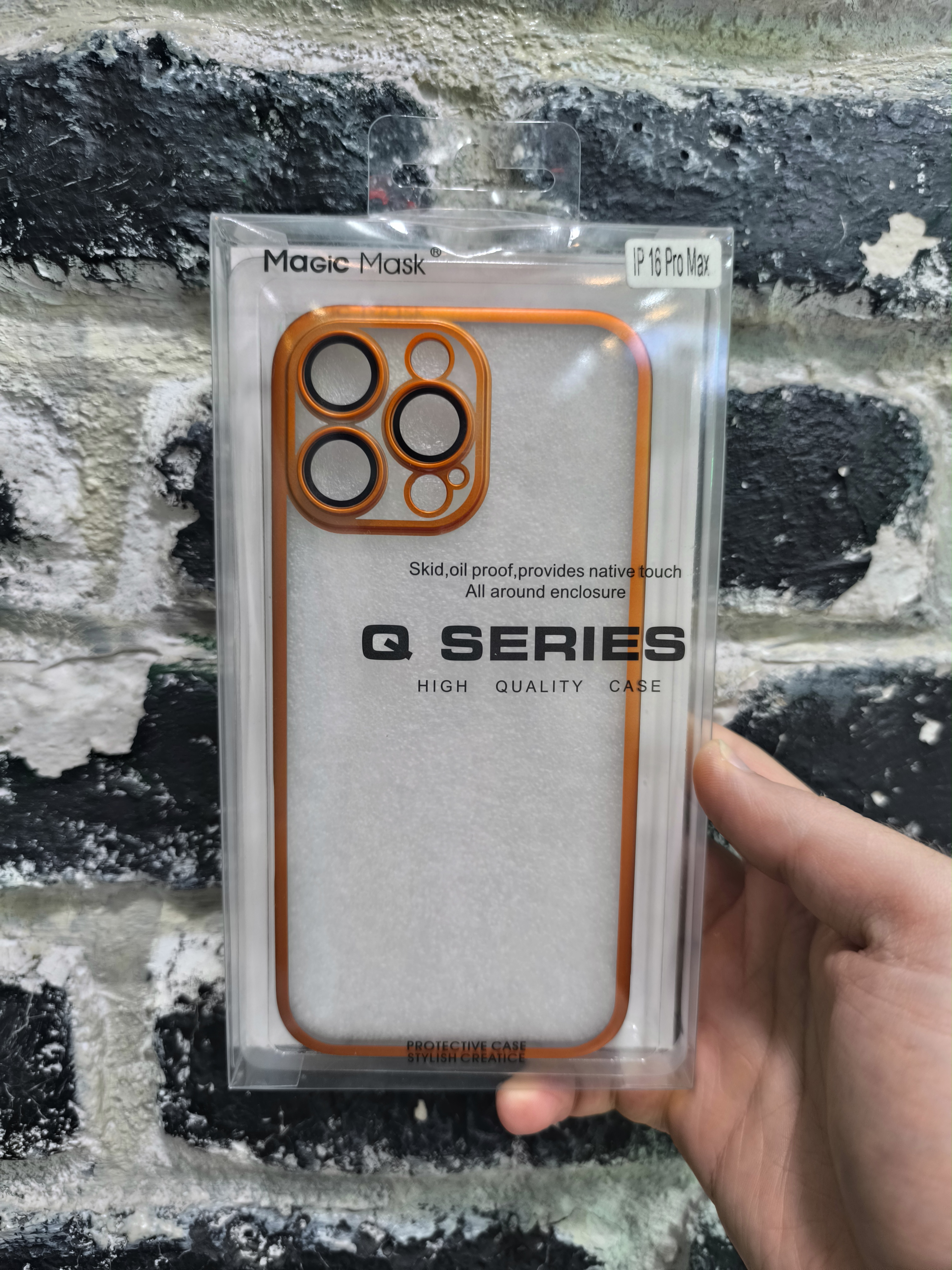قاب کاور گوشی آیفون 16 پرو مکس / iphone 16 pro max مدل پشت شفاف ساده دور نارنجی - QS