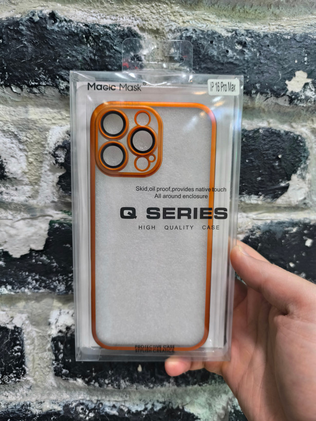 قاب کاور گوشی آیفون 16 پرو مکس / iphone 16 pro max مدل پشت شفاف ساده دور نارنجی - QS
