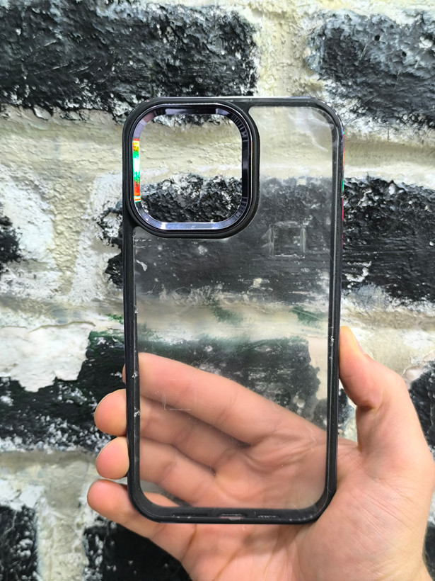 قاب کاور گوشی آیفون 14 پرو مکس / iphone 14 pro max مدل پشت شفاف ساده دور مشکی براق