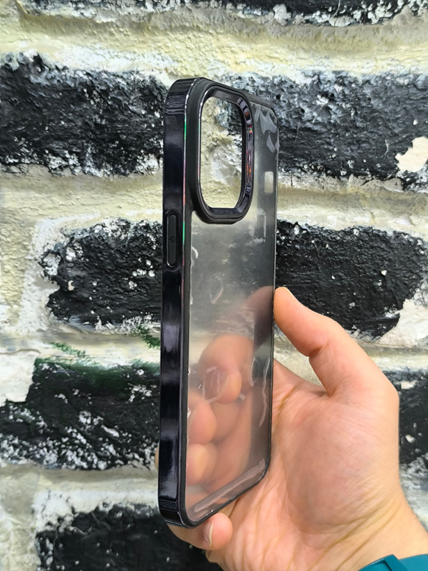قاب کاور گوشی آیفون 14 پرو مکس / iphone 14 pro max مدل پشت شفاف ساده دور مشکی براق