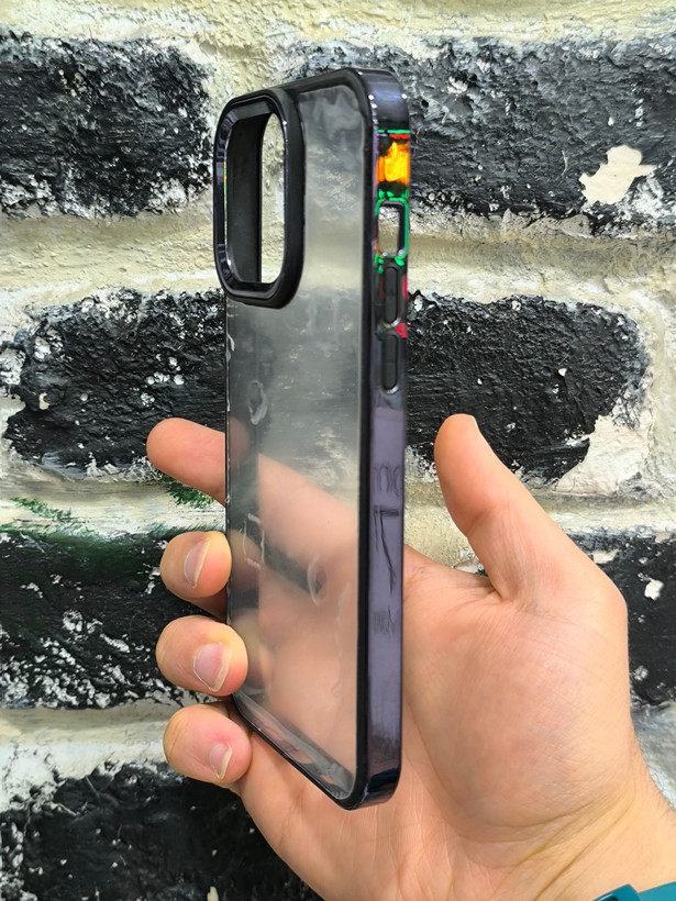 قاب کاور گوشی آیفون 14 پرو مکس / iphone 14 pro max مدل پشت شفاف ساده دور مشکی براق
